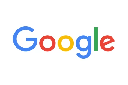 Google logo with multicoloured letters on a white background.