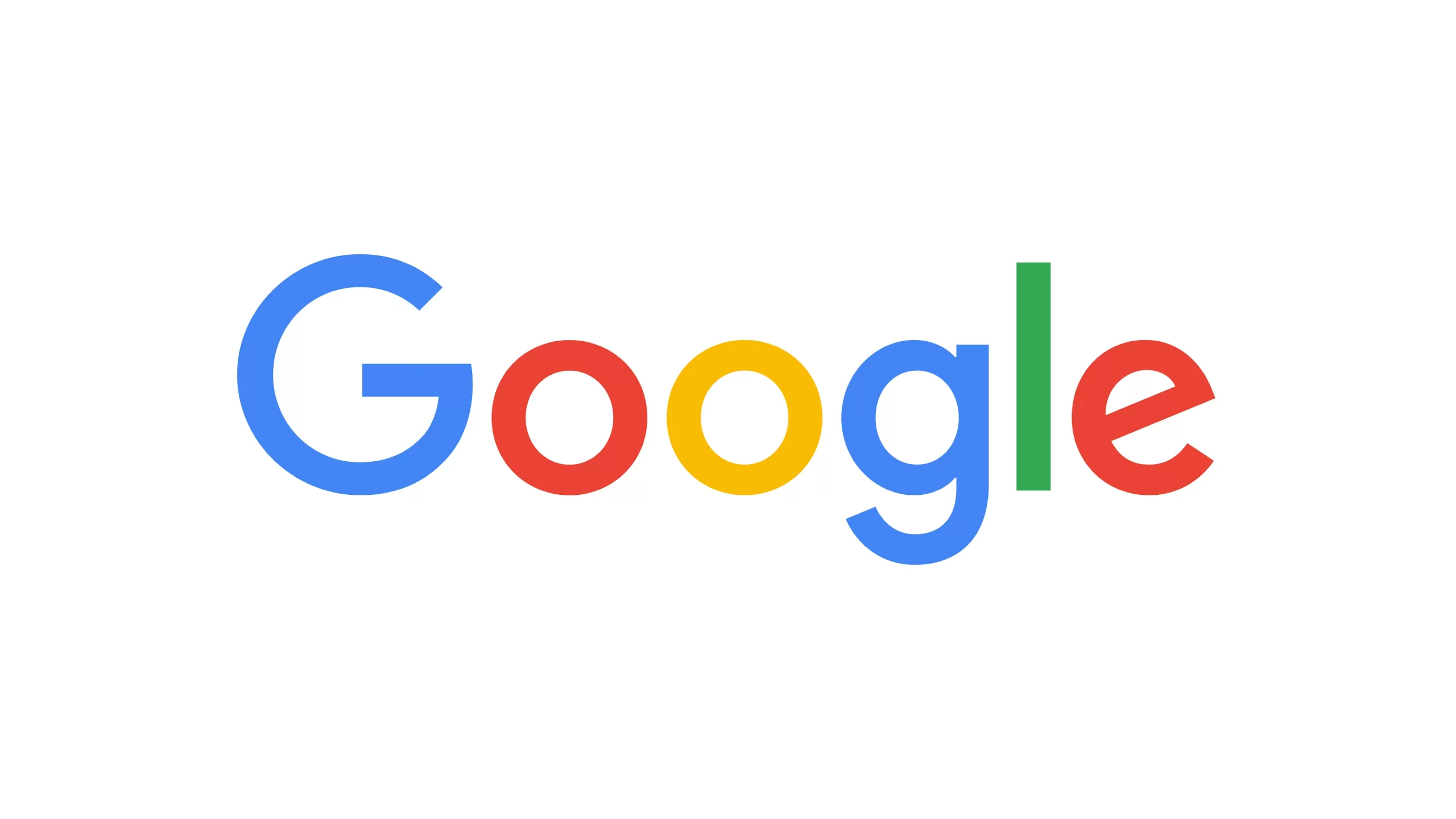 Google logo with multicoloured letters on a white background.