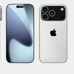 iPhone 17 Pro render showing front, back, and sides with a triple-camera setup.