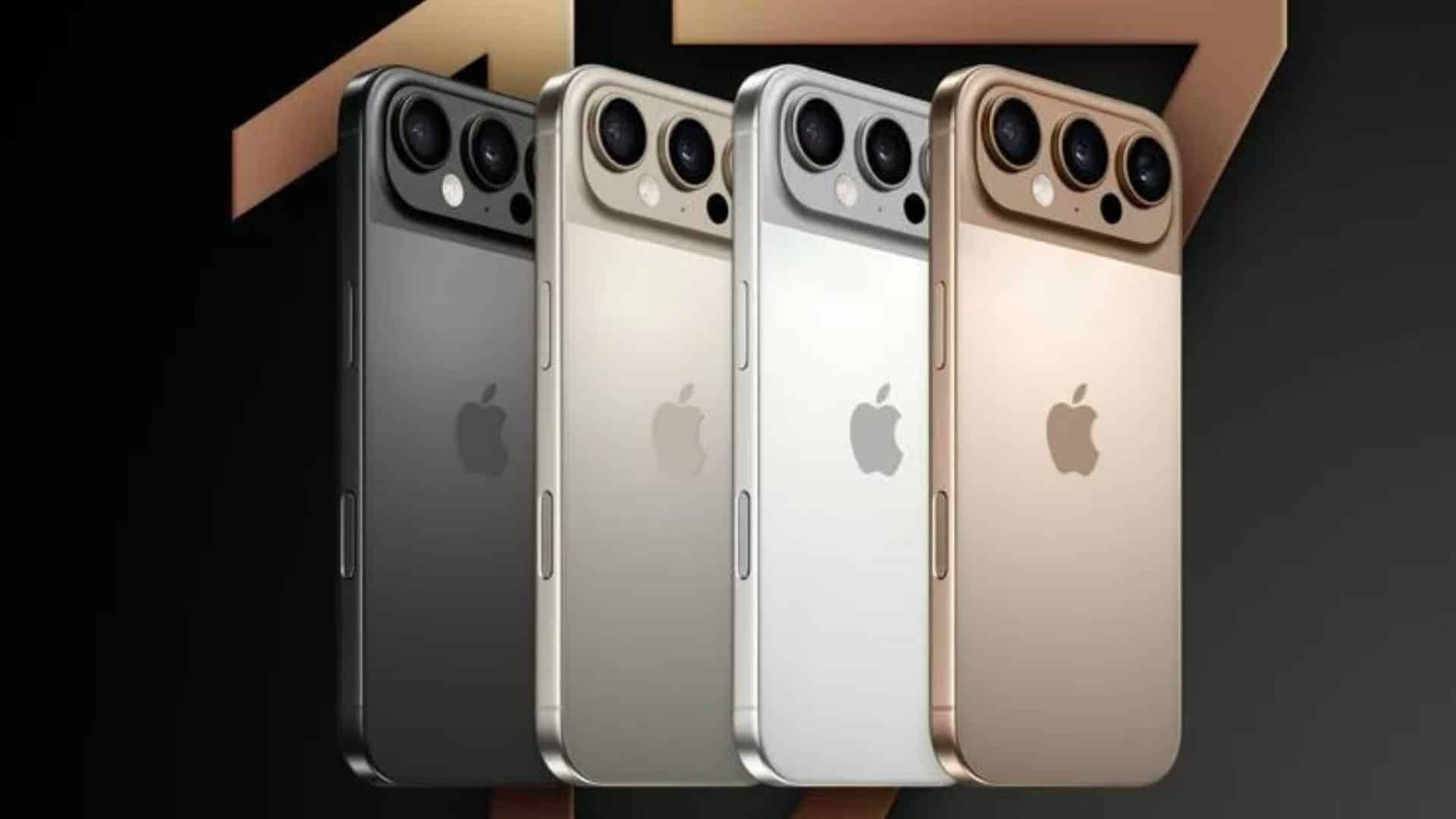 iPhone 17 Pro Max render showcasing four colour variants with a new camera design.