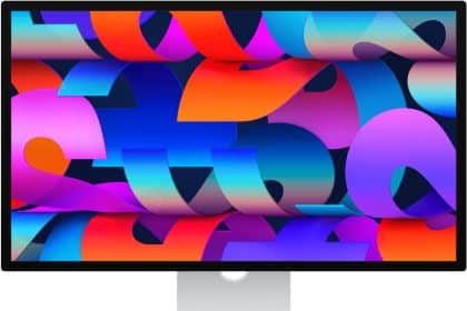 Apple Studio Display with a vibrant, colourful screen.