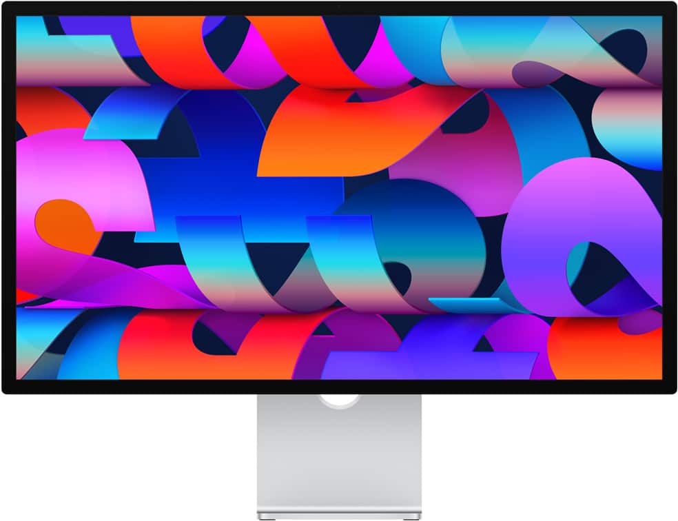 Apple Studio Display with a vibrant, colourful screen.